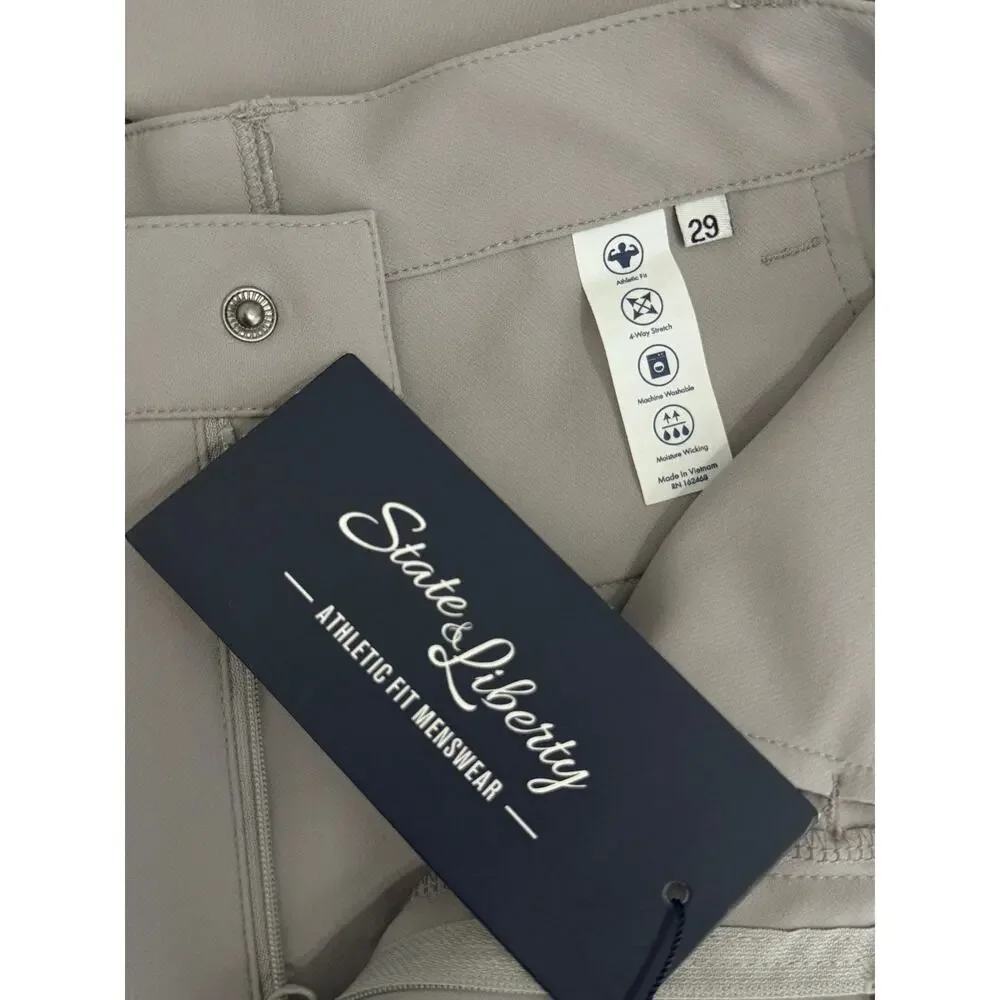 State & Liberty Athletic Fit Stretch Tech Chino Pants Light Grey Men’s 29 Golf